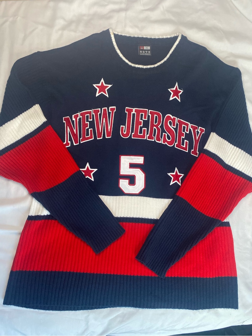 New Jersey Striped Crew Sweater - Navy/Red/White